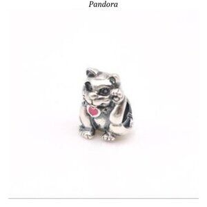 Silver Cat Charm with Pink Heart